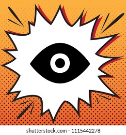 Eye sign illustration. Vector. Comics style icon on pop-art background.