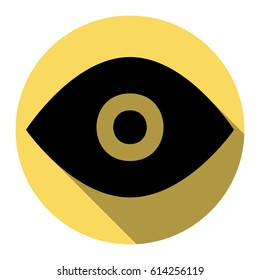 Eye sign illustration. Vector. Flat black icon with flat shadow on royal yellow circle with white background. Isolated.
