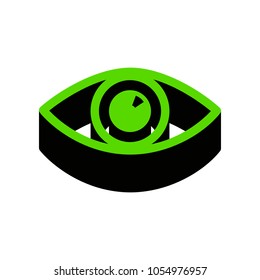 Eye sign illustration. Vector. Green 3d icon with black side on white background. Isolated.