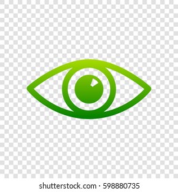 Eye sign illustration. Vector. Green gradient icon on transparent background.
