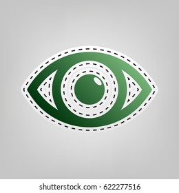 Eye sign illustration. Vector. Green icon with outline for cutting out at gray background.