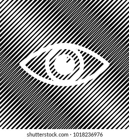 Eye sign illustration. Vector. Icon. Hole in moire background.