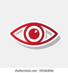 Eye sign illustration. Vector. New year reddish icon with outside stroke and gray shadow on light gray background.