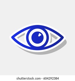 Eye sign illustration. Vector. New year bluish icon with outside stroke and gray shadow on light gray background.