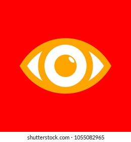 Eye sign illustration. Vector. Orange icon with white holes if exist at red background. Isolated.