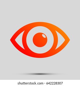 Eye sign illustration. Vector. Orange, red-yellow icon with shadow on gray background.
