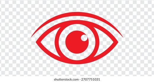 Ilustración de signo ocular. Vector. Icono rojo sobre fondo transparente.