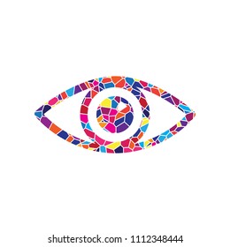 Eye Sign Illustration. Vector. Stained Glass Icon On White Background. Colorful Polygons. Isolated.