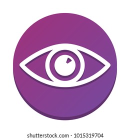 Eye sign illustration. Vector. White icon with flat shadow on purpureus circle at white background. Isolated.