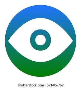 Eye sign illustration. Vector. White icon in bluish circle on white background. Isolated.