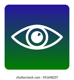 Eye sign illustration. Vector. White icon at green-blue gradient square with rounded corners on white background. Isolated.