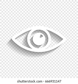 Eye sign illustration. Vector. White icon with soft shadow on transparent background.