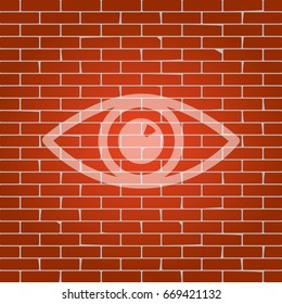 Eye sign illustration. Vector. Whitish icon on brick wall as background.