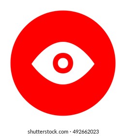 Eye sign illustration. White icon on red circle.