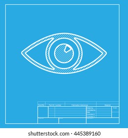 Eye sign illustration. White section of icon on blueprint template.