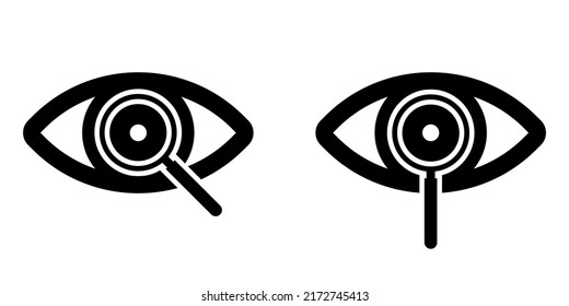 Eye sign with magnifier icon. Isolated on a white background. Stock vector  eps10