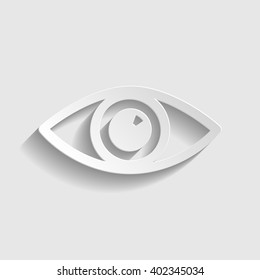 Eye sign. Paper style icon with shadow on gray. Eye vector illustration. Paper eye. Eye icon with shadow.