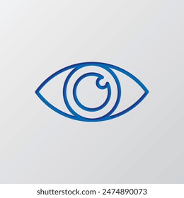 Ojo simple icono Vector. Diseño plano. Diseño de corte de papel. Símbolo azul cortado con sombra. Fondo gris.ai