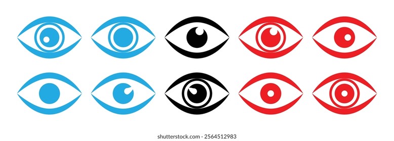 Eye simple icons set designed in filled, outline, line and stroke style. Eye icon.