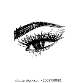 Desenho de esboço ocular. Maquiagem de logotipo. Cílios e sobrancelhas