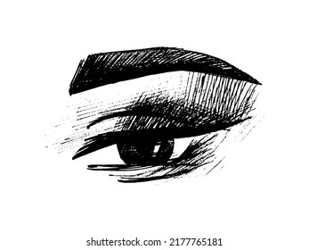 boceto visual con trazos, dibujo a mano. pestañas - ilustración vectorial aislada en fondo blanco. aislamiento del logotipo de maquillaje. tatuaje permanente, salón de belleza. oftalmología, salud de la visión