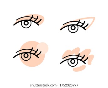 Eye skincare beauty routine icons. Simple line eye icons with creamy care products