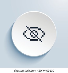 eye slash pixel art icon design. Button style circle shape isolated on white background. Vector illustration