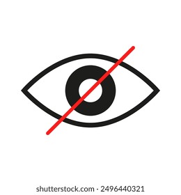 Eye with slash. Privacy protection icon. No view symbol. Vector illustration.