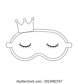 eye sleep mask and crown, contour isolated vector illustration