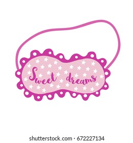 Eye sleeping mask on white background. Designed with text Sweet dreams.