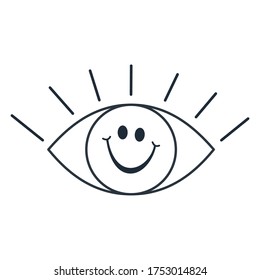 Ojo y sonrisa. Divertida mirada. Icono lineal vectorial aislado en fondo blanco.