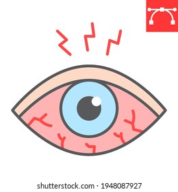 Eye sore color line icon, disease and allergy, eye redness vector icon, vector graphics, editable stroke filled outline sign, eps 10