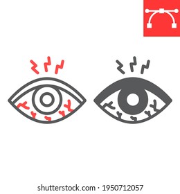 Eye sore line and glyph icon, disease and allergy, eye redness vector icon, vector graphics, editable stroke outline sign, eps 10