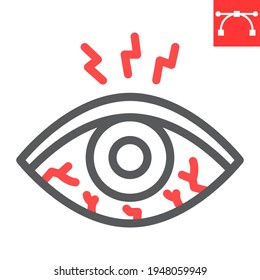Eye Sore Line Icon, Disease And Allergy, Eye Redness Vector Icon, Vector Graphics, Editable Stroke Outline Sign, Eps 10