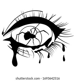 Eye with spider vector illustration.