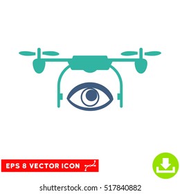 Eye Spy Drone EPS vector icon. Illustration style is flat iconic bicolor cobalt and cyan symbol on white background.
