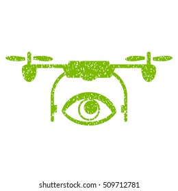 Eye Spy Drone grainy textured icon for overlay watermark stamps. Flat symbol with dust texture. Dotted vector eco green ink rubber seal stamp with grunge design on a white background.