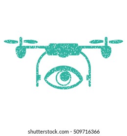 Eye Spy Drone grainy textured icon for overlay watermark stamps. Flat symbol with unclean texture. Dotted vector cyan ink rubber seal stamp with grunge design on a white background.