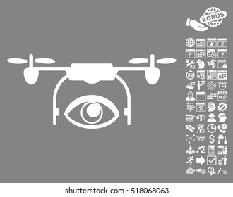 Eye Spy Drone icon with bonus calendar and time service pictures. Vector illustration style is flat iconic symbols, white color, gray background.