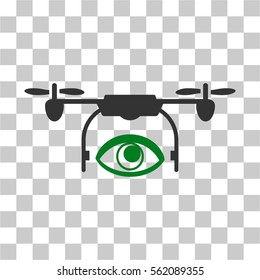Eye Spy Drone vector icon. Illustration style is flat iconic bicolor green and gray symbol on a transparent background.