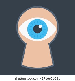 Augenspionage durch das Schlüsselloch mit flacher Farbe, Vektorgrafik-Schablone Design