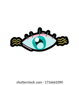 Eye stitched frame illustration. Good morning vector sticker, patch. Dash line flat color drawing