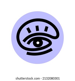 eye stylized logo. eyelashes, eyebrow - beauty salon icon. look - round emblem vector. vision and ophthalmologist. clairvoyance - very peri