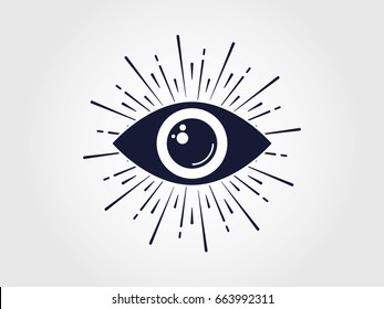 eye with sunburst. vintage one eye concept symbol