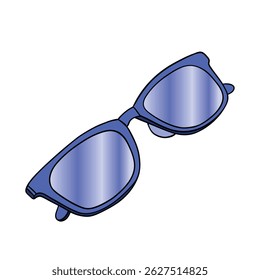 Eye sunglasses sun protection for summer time. Special glasses for eyewear. Optical glass and frame for vision. Fashion style accessories with tinted lenses in blue-purple color