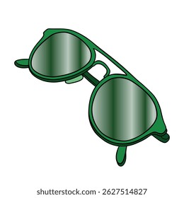 Eye sunglasses sun protection for summer time. Special glasses for eyewear. Optical glass and frame for vision. Fashion style accessories with tinted lenses in green color