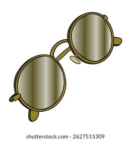 Eye sunglasses sun protection for summer time. Special glasses for eyewear. Optical glass and frame for vision. Fashion style accessories with tinted lenses in olive gold color