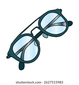 Eye sunglasses sun protection for summer time. Special glasses for eyewear. Optical glass and frame for vision. Fashion style accessories with transparent lenses and dark turquoise frame color