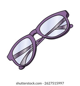 Eye sunglasses sun protection for summer time. Special glasses for eyewear. Optical glass and frame for vision. Fashion style accessories with transparent lenses and purple frame