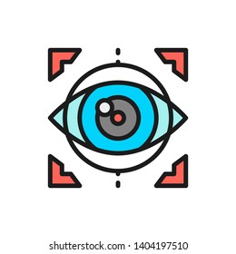 Eye surgery, lens replacement, laser vision correction flat color line icon.